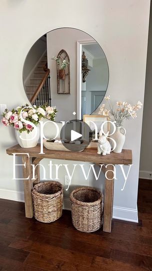 775 reactions · 68 comments | Favorite console table to style! Absolutely love styling this table for each season. I try to keep the “base”(baskets) always in the same place. No need to change everything..especially when they are so cute. I also kept my base with flowers and just added different Spring and Easter touches. | Liz Grella | ANGÉLIE · Fly Me To The Moon Spring Entryway, Entryway Table Decor, Fly Me To The Moon, Spring Table, I Try, To The Moon, Entryway Decor, Spring Decor, Console Table