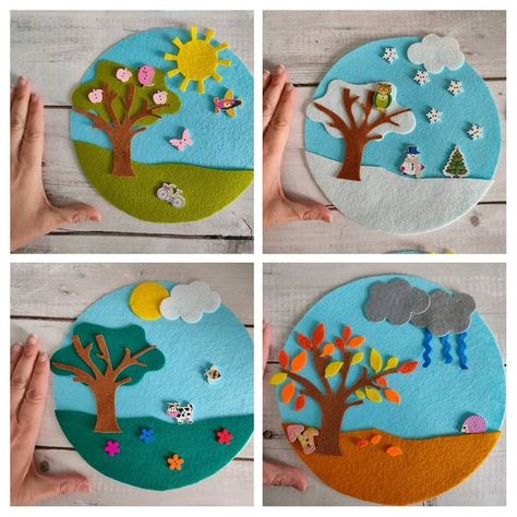 Felt Calendar Preschool, Winter Season Activities For Preschool, Didactic Games For Kids, Four Seasons Crafts For Kids, Summer Season Activity, Seasons For Kids, Spring Season Crafts, Paper Tree Craft, Seasons Craft