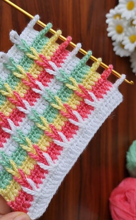 Crochet This Simple 3D Stitch – 2023 Edition – Tutorials & More 3d Crochet Patterns, Aesthetic Crochet Blanket, New Crochet Patterns, Crochet Washcloth Pattern, 3d Crochet, Striped Baby Blanket, Tunisian Crochet Patterns, Crochet Geek, Crochet Afgans