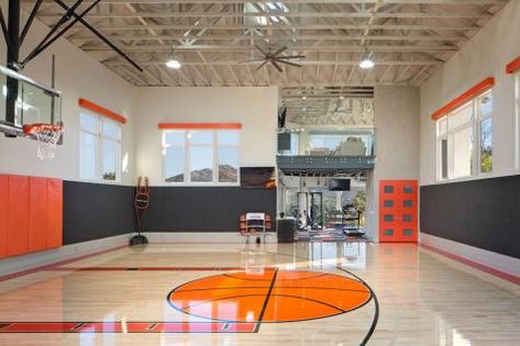 Photos | Charco Design & Build | HGTV Kindergarten Architecture, Indoor Sports Court, Home Basketball Court, Indoor Basketball Hoop, Outdoor Basketball Court, Basketball Floor, Basketball Room, Charcoal Walls, Basketball Tricks