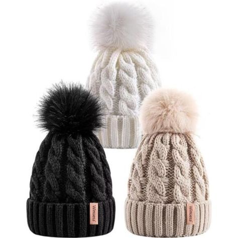 3 PCS Beanie with Pom Pom, Knit Beanie Hats For Women Beanie With Pom Pom, Womens Beanie, Beanie With Pom, Beanie Hats For Women, Early Winter, Warm Winter Hats, Knitted Beanie, Women's Beanie, Winter Hats For Women