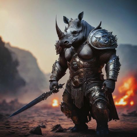 Rhino warrior #rhino #warrior #rhinoceros #wildlife #aiart #3d #unreal Rhino Warrior, Inktober Ideas, Rhino Tattoo, Rhino Horn, Art Animals, Post Apocalyptic, Green Man, Cool Tattoos, Horn