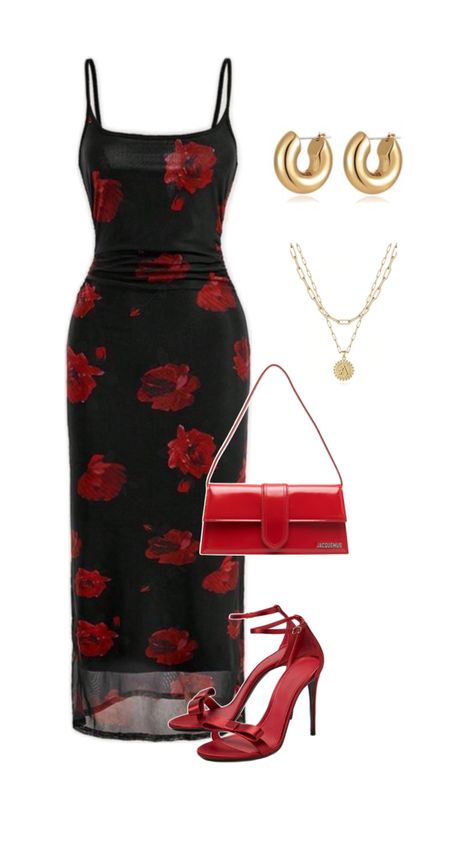 Dress With Red Heels, Dinner Picnic, High Fashion Outfits, Casual Day Outfits, Classy Work Outfits, Dreamy Dress, Causual Outfits, Red Heels, Floral Fashion