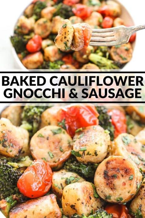 Chicken Sausage Cauliflower Gnocchi, Gnocchi With Broccoli, Gnocchi With Sausage, Chicken Sausage Recipes, Cauliflower Gnocchi, Lamb Dinner, Healthy Entrees, Sheet Pan Dinners Chicken, Baked Gnocchi