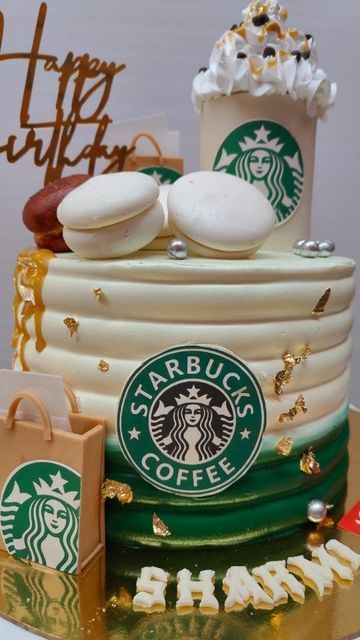 Flavoured Cakes, Starbucks Partner, Starbucks Birthday Party, Starbucks Party, Starbucks Cake, Starbucks Birthday, 12th Birthday Cake, 14th Birthday Cakes, Cakes Fondant