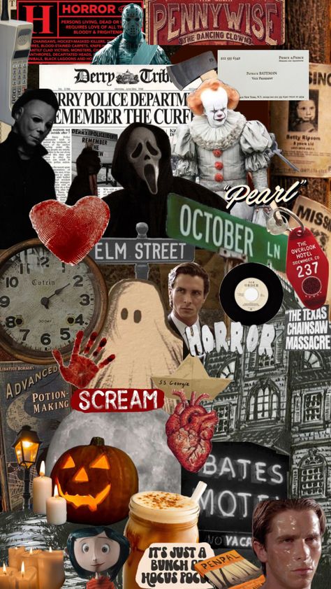 Horror Movie Collage, Wallpaper Horror, Movies Horror, Movie Collage, Overlook Hotel, Collage Wallpaper, Ready For Halloween, Black Lagoon, Living Dead