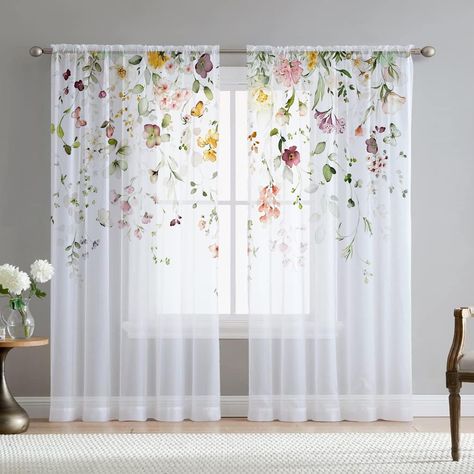 PRICES MAY VARY. Material and Size:The set includes 2 sheer panels of 54" wide x 63" length. Transparent curtains are made of chiffon yarn. Very soft and environmentally friendly. Perfect Design: Designed with rod pockets on top for easy installation.Our transparent printed curtains are made of soft chiffon, lightweight and breathable, simple and elegant, perfect for any room decoration. Multifunctional Curtains: This curtain is perfect for your front window. The fabric is very soft and breathab Butterfly Baby Nursery, Wildflower Nursery Theme, Transparent Curtains, Wildflower Nursery, Butterfly Spring, Drapes For Bedroom, Luxury Table, Curtains For Living Room, Drape Panel