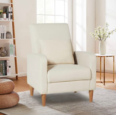 Beige Accent Chair for Cozy Minimalist Living Room - Interior Design - Modern - Scandinavian Design - Autumn Decor - Fall Aesthetic - Summer Nails - Back to School Sea Core Aesthetic - Cottagecore Life - Chill Apartment Vibes Reading Living Room, Beige Accent Chair, Accent Chairs & Armchairs, Small Accent Chairs, Fabric Accent Chair, Single Sofa Chair, Upholstered Accent Chairs, Living Room Accents, Pillow Fabric