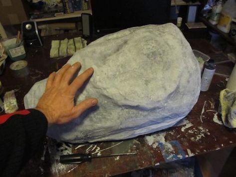 The boulder we make Diy Faux Rocks How To Make, Diy Fake Boulders, How To Make Fake Rocks And Boulders, Paper Mache Mix, Fake Rock, Making Paper Mache, Christmas Musical, Cosplay Tips, Concrete Projects