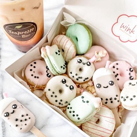 Boba Tea Cupcakes, Boba Crafts, Boba Cupcakes, Boba Theme Birthday Party, Boba Tea Party Theme, Boba Birthday, Boba Party, Donuts Cake, Xiao Long Bao