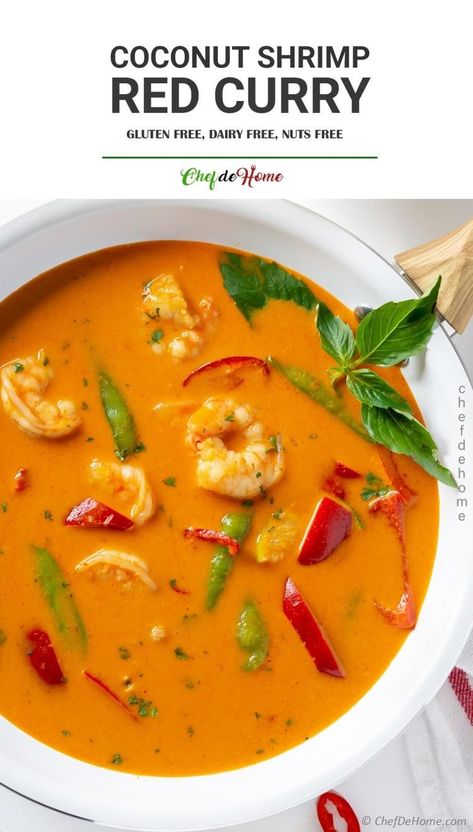 Aromatic Curry Shrimp, creamy with coconut milk and loaded with spicy restaurant-style bold Thai curry flavor. (Ready in minutes for a speedy weeknight dinner.) #shrimp #thai #thaicurry #redcurry #coconutmilk #glutenfree #saucerecipe #seafood #lowcarb #dairyfree #keto #southbeachdietrecipes Red Thai Curry Prawns, Thai Prawns Recipe, Shrimp Panang Curry Recipe, Panang Curry Shrimp, Shrimp With Coconut Milk, Vegetarian Red Curry, Fish Sauce Substitute, Thai Shrimp Curry, Thai Butternut Squash Soup