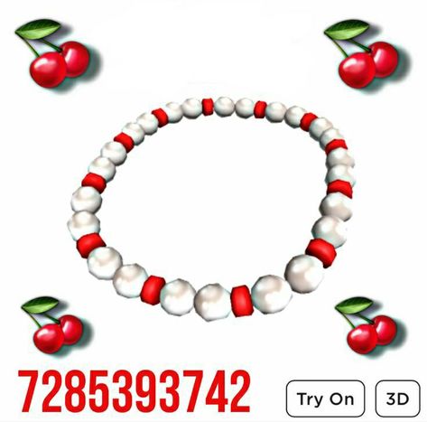 Accessory Codes, Accessories Codes, Brookhaven Code, Blocksburg Outfit Codes￼, Red Beaded Necklace, Cherry Necklace, Roblox Code, Roblox Game, Coding Clothes