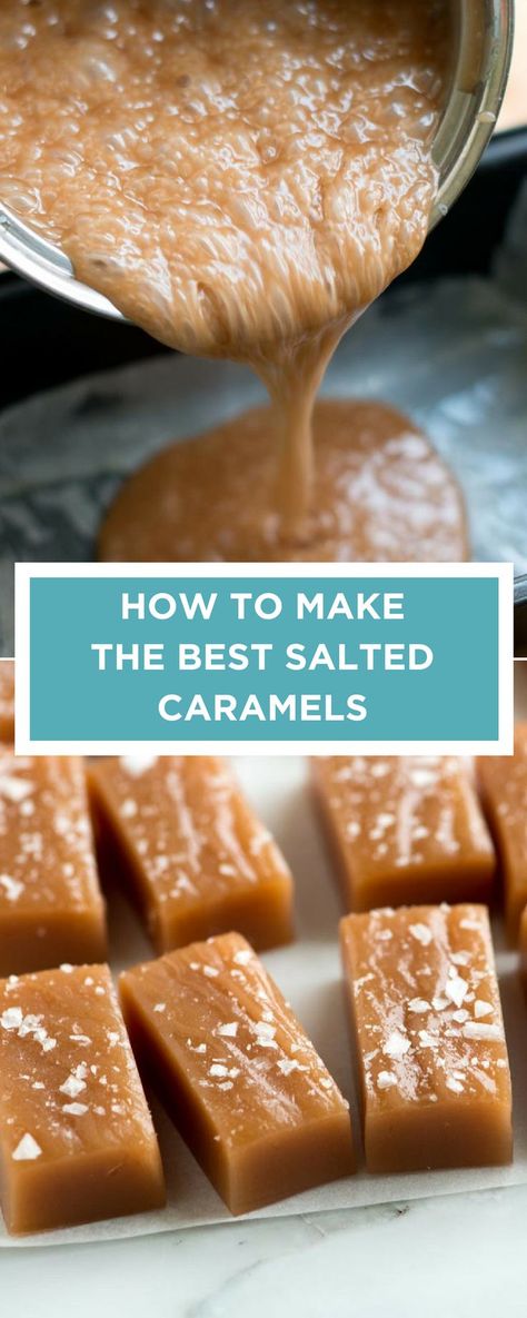 Let’s talk about caramels: Caramels are one of the easiest candies you can make at home. All you need is a straight-forward recipe and a few tricks. Salted Caramel Recipes, Salted Caramels, Candy Recipes Homemade, Christmas Candy Recipes, Caramel Recipes, Homemade Candies, Candy Desserts, Fudge Recipes, Holiday Baking