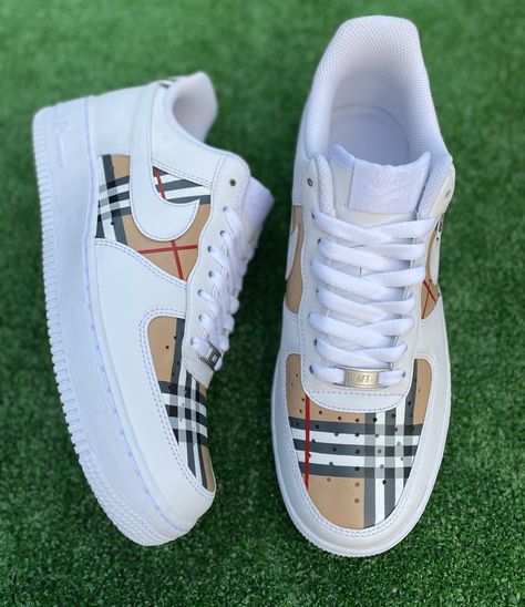 Burberry Custom Air Force 1, Af1 Custom, Burberry Air Force 1, Burberry Sneakers, Nike Original, Timberland Boots Mens, Af1 Shoes, Custom Af1, Fly Shoes