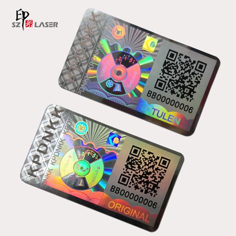 Custom hologram stickers - protect brand & products from forgery Holographic Film, Card Ui, Buisness Cards, Ticket Design, Hippie Painting, Hologram Stickers, 카드 디자인, Cool Business Cards, Personalized Logo