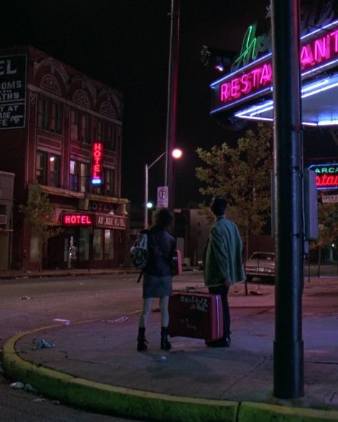 Road trips, neon signs, travel light, train rides-cross country, motels. #mysterytrain Jim Jarmusch Aesthetic, Mystery Train Movie, Jim Jarmusch Films, Mystery Train 1989, Train Movie, Jim Jarmusch, Mystery Train, Hotel Ads, Neon Noir