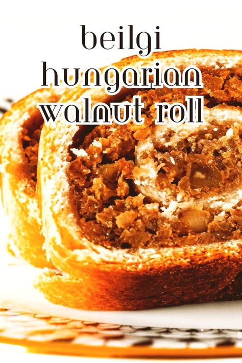 Discover the rich history behind Beigli, Hungarian walnut rolls.  These pastries have been a staple in Hungarian cuisine for centuries, enjoyed by families across generations.  Bring a touch of Hungarian heritage to  your table with this timeless recipe. Hungarian Kremes Recipe, Hungarian Walnut Roll, Beigli Hungarian, Hungarian Pastries, Hungarian Nut Roll Recipe, Walnut Rolls, Walnut Roll, Hungarian Cookies, Hungarian Dishes