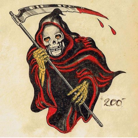 Flash Antique Tattoo, Traditional Tattoo Flash Art, Traditional Tattoo Old School, Vintage Tattoo Design, Grim Reaper Tattoo, Reaper Tattoo, Biker Tattoos, Traditional Flash, Fantasy Design