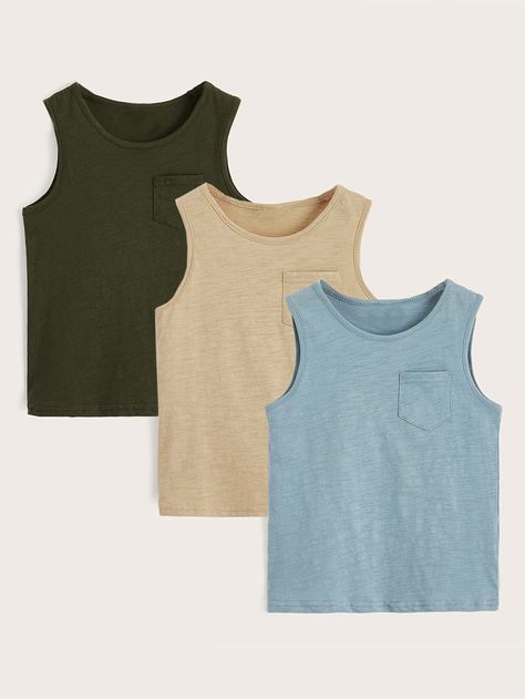 Multicolor Casual   Cotton Plain Tank Embellished Slight Stretch Summer Toddler Boys Clothing Boys Tank Tops, Kids Tank Tops, Top Kids, Solid Tank Tops, Summer Tank, Toddler Boy Outfits, Summer Boy, Sleeveless Tshirt, Summer Trends