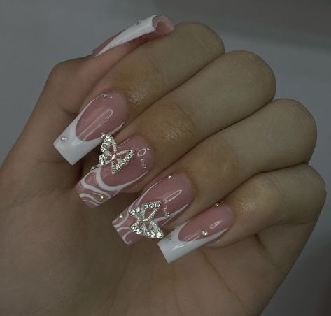 French Square Nails Design, Preppy Nails, Quinceanera Nails, Cruise Nails, Image Nails, Retro Nails, French Manicure Nails, Girly Acrylic, Gel Nails Diy