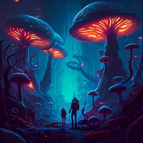 Scifi Environment, Cave City, Mushroom Kingdom, Optical Illusions Art, Dnd Art, Fantasy Places, Illusion Art, Mushroom Art, Robots Concept