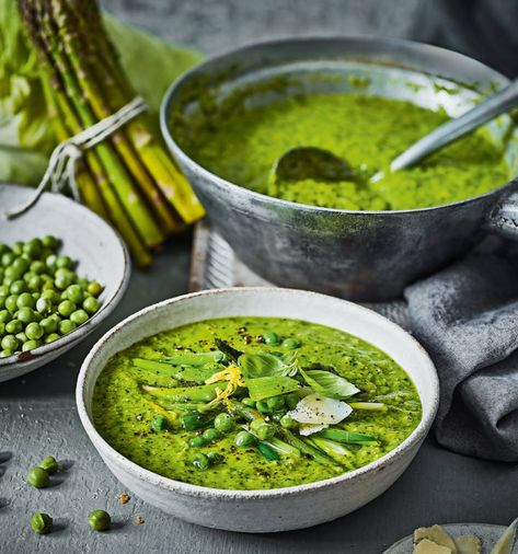 Green spring soup recipe | Sainsbury`s Magazine Spring Soup Recipes, Spring Soup, Harvest Soup, Smoked Garlic, Spring Harvest, Sainsburys Recipes, Healing Soup, Chopped Broccoli, Spring Soups