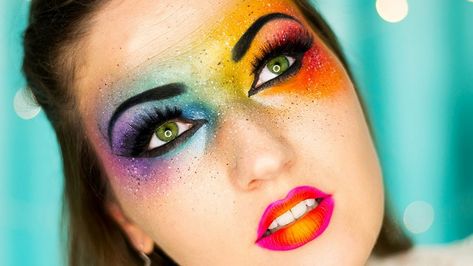 regenbogen make up schminkideen fasching bunt #makeup Rainbow Eye Makeup, Fantasy Make-up, Pride Makeup, Rainbow Makeup, Make Up Videos, Crazy Eyes, Festival Makeup, Fantasy Makeup, Costume Makeup