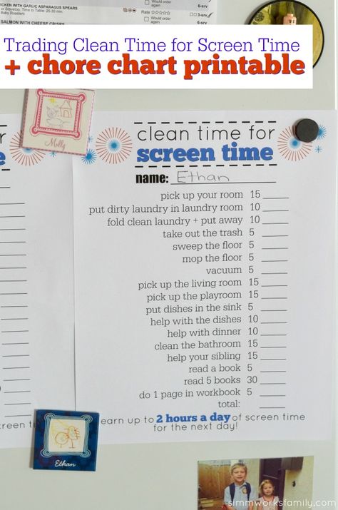 Kids obsessed with the tablet? Try trading clean time for screen time! Plus download a free chore chart printable. Earn Screen Time Chart, Earn Screen Time, Free Chore Chart, Screen Time Chart, Kids Crafts Organization, Reward System For Kids, Screen Time Rules, Kids Cell Phone, Family Chore Charts