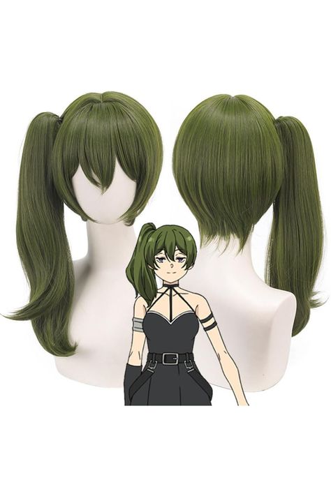 Anime Mage Ãœbel Ubel Wig Dark Green Short Base with a Side Ponytail Party Hair Halloween Cosplay Props Accessory Ponytail Party, Green Ponytail, Clip On Ponytail, Side Pony, Hair Halloween, Side Ponytail, Clip In Ponytail, Party Hair, Cosplay Props