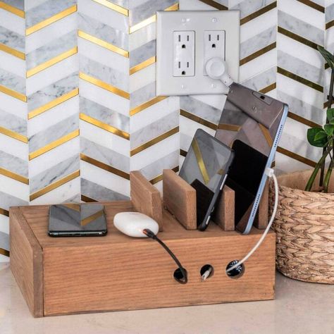 25 DIY Charging Station Ideas: Family Charging Stations Hidden Charging Station Ideas, Diy Charger Station, Diy Charging Station Ideas, Diy Docking Station, Family Charging Station, Charging Shelf, Diy Charging Station, Tablet Charging Station, Wooden Charging Station