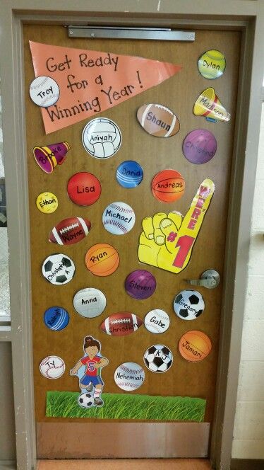 Sport Theme Door Decoration, Sports Door Decorations Classroom, Meeting Themes, Basketball Classroom, Sports Bulletin Boards, School Sports Theme, 2024 Classroom, Sports Theme Classroom, Sports Classroom