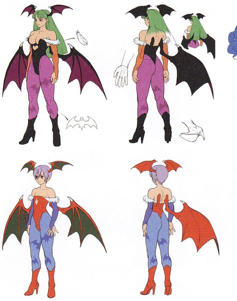 Morrigan And Lilith, Darkstalkers Morrigan, Lilith Aensland, Profile Art, Capcom Art, Reference Art, Character Model Sheet, Characters Inspiration Drawing, Model Sheet