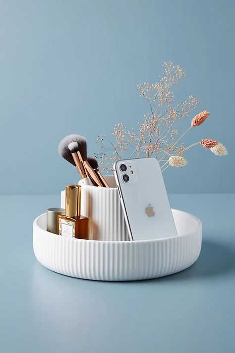 Bathroom Essentials - Accessories & Linens | Anthropologie Fountain Planter, Upscale Bathroom, Bathroom Dark, Unique Bathroom Decor, Glass Canisters, Modern Planters, Unique Bathroom, Vanity Tray, Bathroom Essentials