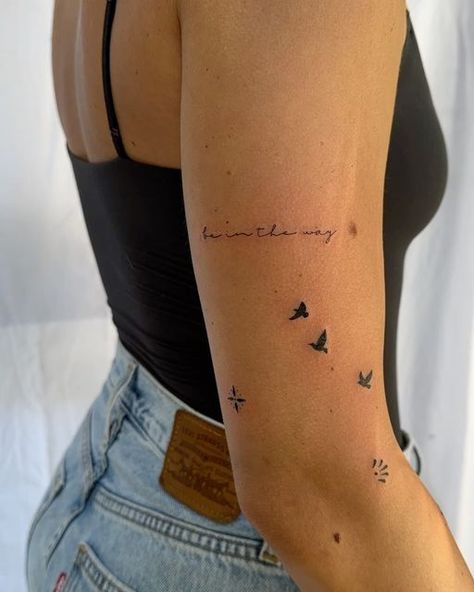 Birds Quotes, Minimalist Lettering, Bird Tattoos For Women, Back Of Arm Tattoo, Bird Tattoos, Upper Arm Tattoos, Bicep Tattoo, Arm Tattoos For Women, Minimalistic Style