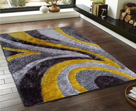 Amazon.com - Shaggy Viscose Collection Gray and Yellow Area Rug, Hand-Tufted, Hand Made ~4ft' x 6ft' On Sale! - Grey And Yellow Living Room, Yellow Color Combinations, Yellow Area Rug, Yellow Living Room, Fluffy Texture, Indoor Carpet, Area Rug Design, 5x7 Area Rug, Yellow Area Rugs