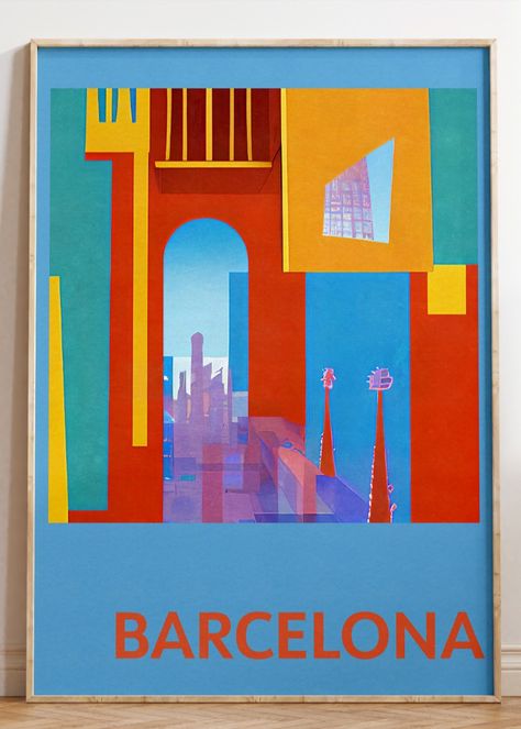 This stunning wall art print features a panoramic view of the beautiful city of Barcelona, capturing the city's famous landmarks and unique architecture. The artwork is created with a retro/vintage style that blends bold colors and abstract shapes, evoking the vibrant spirit of this cosmopolitan city.

Vintage Travel Poster | Vintage Posters | Travel Posters | Travel Illustration | Barcelona Wallpaper | Barcelona Travel Poster | Barcelona Art Print | Barcelona Aesthetics | Spain Travel Poster Vintage Posters Travel, Wallpaper Barcelona, Barcelona Travel Poster, Barcelona Wallpaper, Barcelona Poster, Barcelona Aesthetic, Barcelona Art, Autumn Illustration, Retro Travel Poster