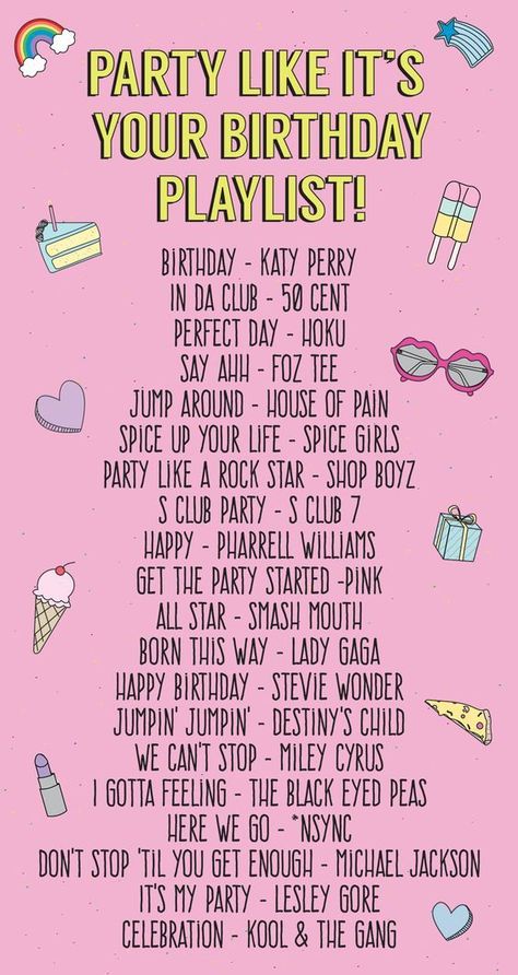 Party Like It's Your Birthday Playlist! | studiodiy.com:: Birthday Playlist, Goals Videos, Party Playlist, Party Songs, Song Suggestions, 18th Birthday Party, Birthday Party 21, Song List, Safari Party