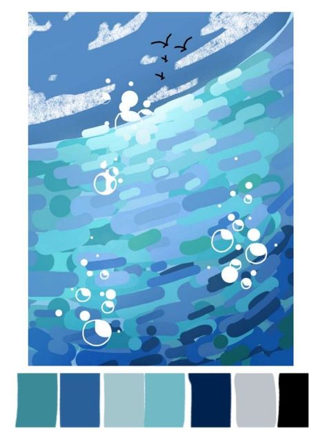 Pixel Colour Palette, How To Colour Water Digital, Water Colour Pallets, Flat Colour Painting, Water Palette Color, Colour Palette Ocean, How To Color Water Digital, Ocean Color Palettes, Color Palette Art Drawing