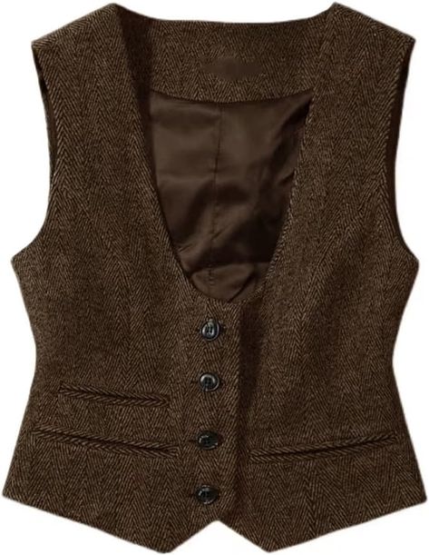 Womens Vintage Waistcoat Herringbone Tweed Button Down Casual Dressy Suit Vest Medium at Amazon Women's Coats Shop Band Performance, Vintage Waistcoat, Steampunk Party, Tweed Vest, Casual Dressy, Herringbone Tweed, Outerwear Vest, Suit Vest, Women's Coats