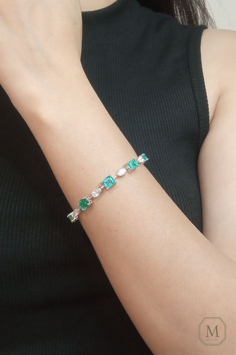 Natural Emerald and Diamond Bracelet Emerald Bracelet, Diamond Jewellery, Natural Emerald, Instagram Shop, Luxury Jewelry, Handcrafted Jewelry, Diamond Bracelet, Diamond Jewelry, Pear