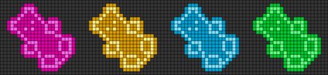 Alpha pattern #34859 variation #30270 | BraceletBook Gummy Bear Perler Beads, Plastic Bead Crafts, Bear Bears, Tiny Cross Stitch, Perler Crafts, Bead Loom Pattern, Crochet Keychain Pattern, Bracelet Craft Diy, Hama Beads Patterns