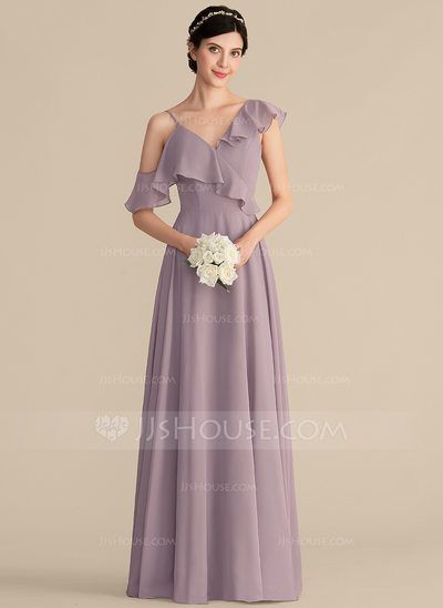 [US$ 99.00] A-Line/Princess V-neck Floor-Length Chiffon Bridesmaid Dress With Cascading Ruffles (007165851) Neutral Bridesmaid Dresses, Chiffon Prom Dresses, Yellow Bridesmaid Dresses, Party Frocks, Bridesmaid Dressing Gowns, Look Formal, Floor Length Chiffon Bridesmaid Dresses, Tulle Bridesmaid Dress, Satin Evening Dresses