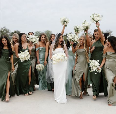 Mix Match Bridesmaids, Green Bridesmaid Dress, Fall Wedding Bridesmaids, Sage Green Bridesmaid Dress, Grey Bridesmaids, Green Themed Wedding, Fall Bridesmaid Dresses, Wedding Green, Bridesmaid Colors