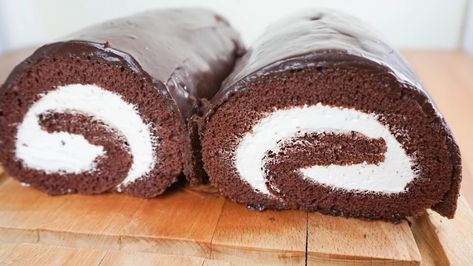 Hoho Cake, Hoho Cake Recipe, Easy Hoho Cake Recipe, Homemade Hohos Swiss Rolls, Ho Ho Cake Recipe, Chocolate Hoho Cake Recipe, Chocolate Peppermint Roll Cake Recipe, Swiss Roll Cake Chocolate Whipped Cream, Potato Filling Recipe