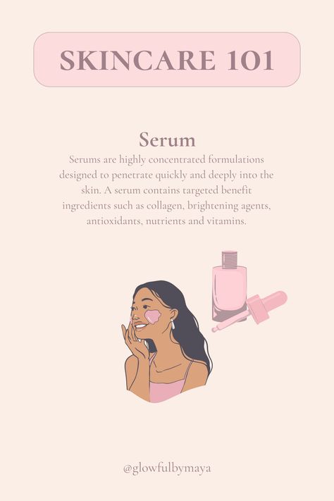 Skincare 101 by glowfulbymaya - serum [serum self care spa day skin care self love glowing healthy radiant skin] Self Care Spa Day, Skincare Infographic, Skin Cycling, Beginner Skin Care Routine, Cycling For Beginners, Teen Skincare, Skin Facts, Skincare 101, Makeup Artist Tips