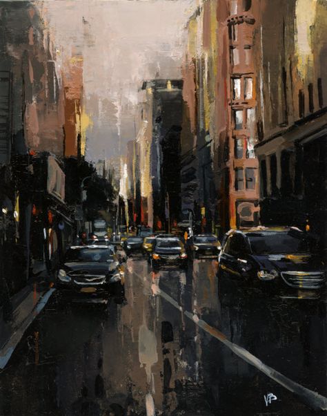 Victor Bauer Traffic Painting, America Painting, Industrial Paintings, Cityscape Paintings, Urban Painting, City Sketch, Night Street, City Scapes, City Painting