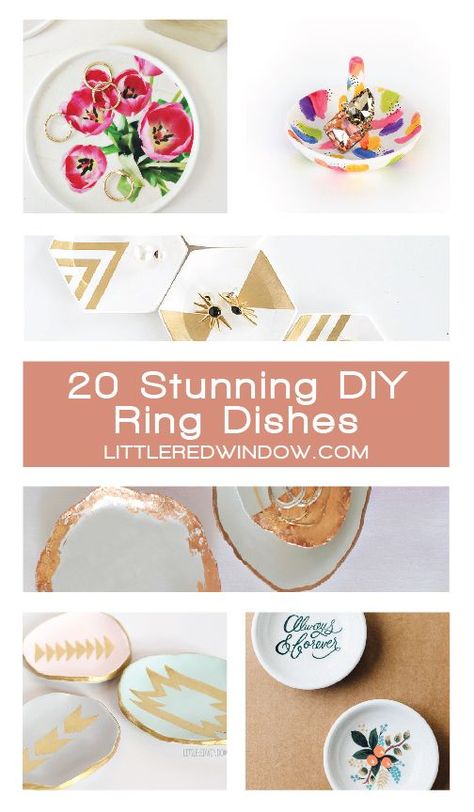 20 Stunning DIY Ring Dishes and Trinket Dishes! | littleredwindow.com Stamped Clay, Clay Dishes, Dishes Ideas, Diy Dish, Window Crafts, Clay Ring, Painted Clay, Diy Ring, Ring Dishes