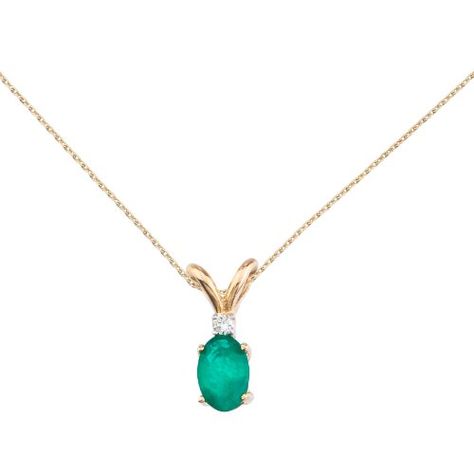 Direct-Jewelry 14k Yellow Gold Emerald and Diamond Oval Pendant with 18" Chain Chain Clothing, Emerald Pendant, Yellow Gold Pendants, Oval Stone, Oval Pendant, Green Stone, Emerald Diamond, Oval Diamond, Spring Rings