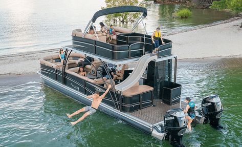 Pontoon Boat With Slide, Luxury Pontoon Boats, Pontoon Party, Pontoon Boats For Sale, Pontoon Boat Accessories, Family Boats, Pontoon Boats, Deck Boat, Speed Boat