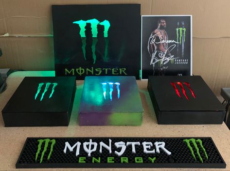 Personalized monster energy box with 24 color remote to jazz up any room Monster Energy Gear, Racing Room, Light Box Display, Theater Room Design, Mouse Photos, Led Light Design, Light Wall Art, Led Light Box, Box Display